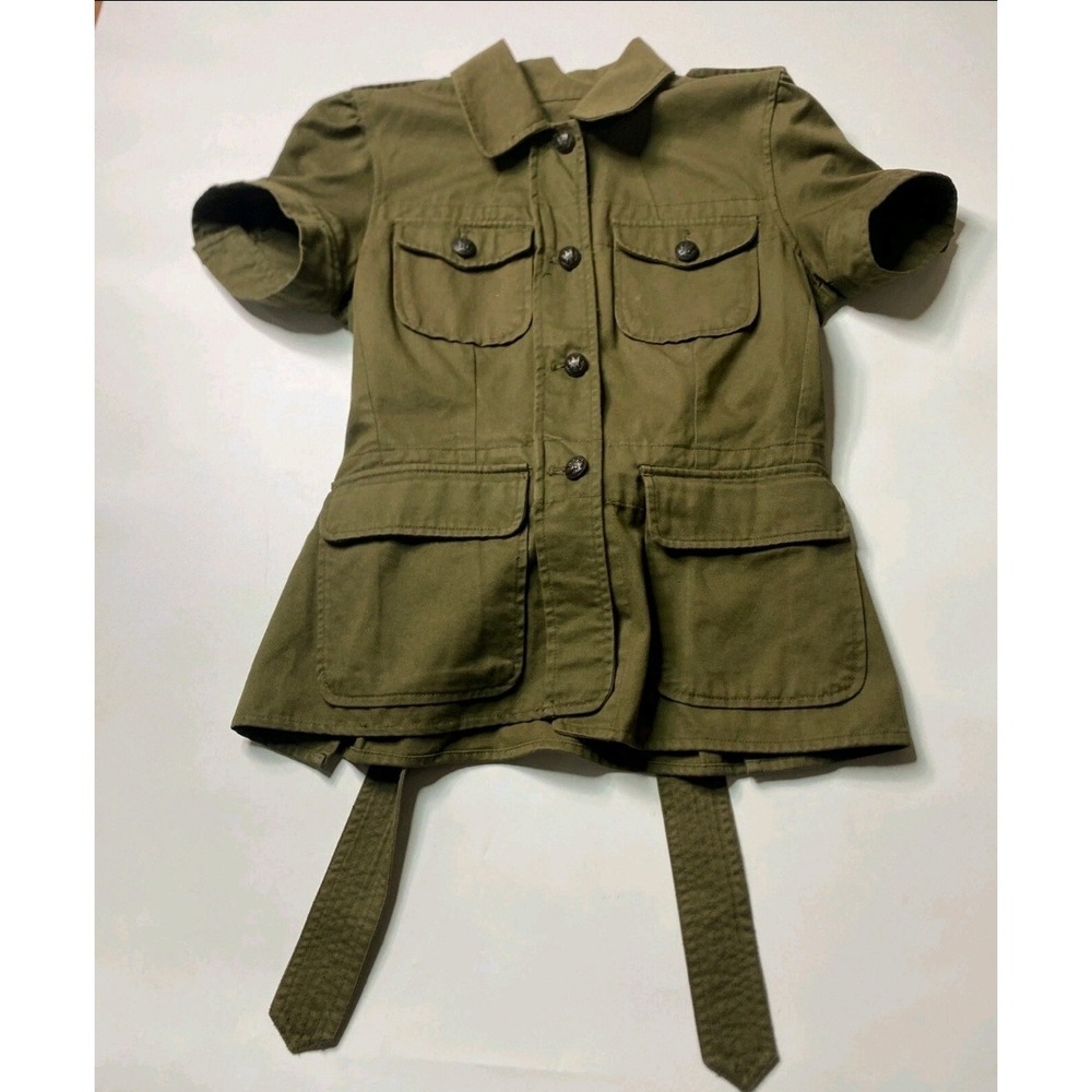 LAUREN JEANS COMPANY Short sleeve military‎ belted green jacket size small - Picture 11 of 11